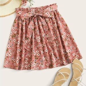 Ditsy Floral Print Stretchy Waist Paperbag Mini Skirt